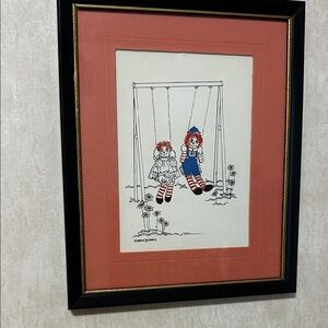 Signed, VINTAGE, Framed Raggedy Ann and Andy Artwork